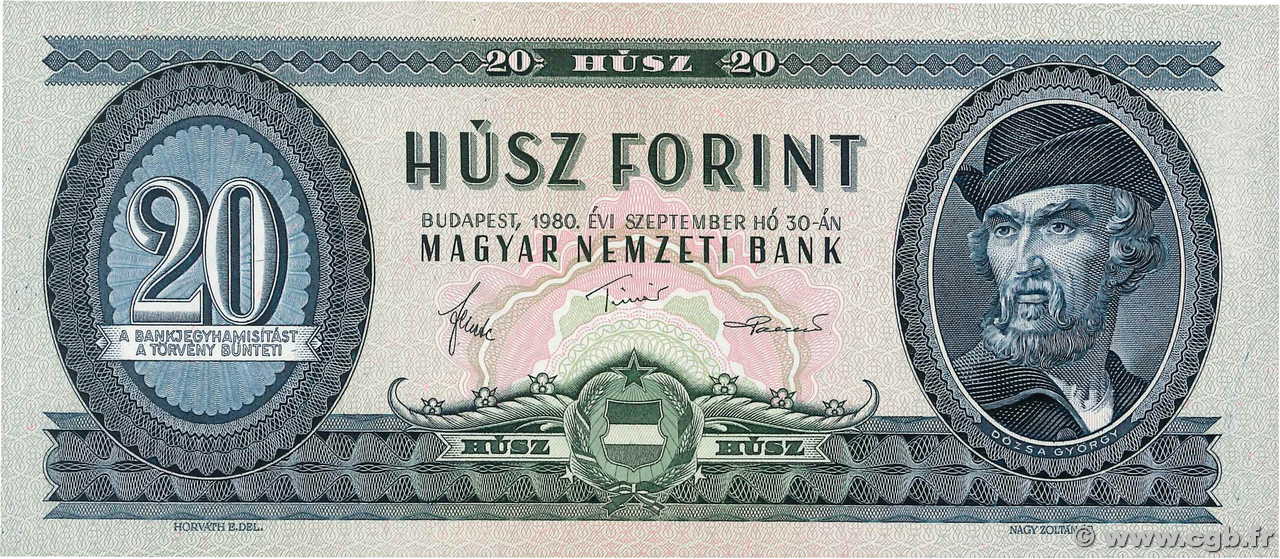 20 Forint HUNGRíA  1980 P.169g FDC