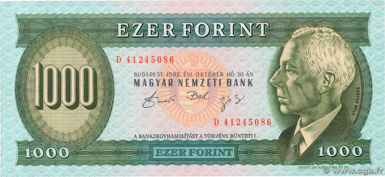 1000 Forint UNGHERIA  1992 P.176a AU