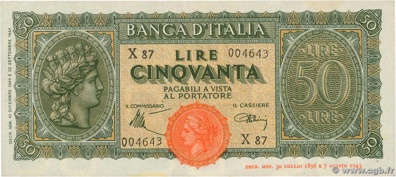 50 Lire ITALIA  1944 P.074 SPL