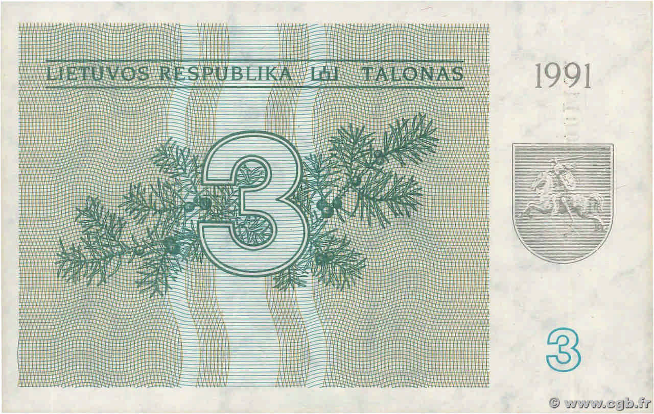 3 Talonu LITUANIE  1991 P.33a NEUF