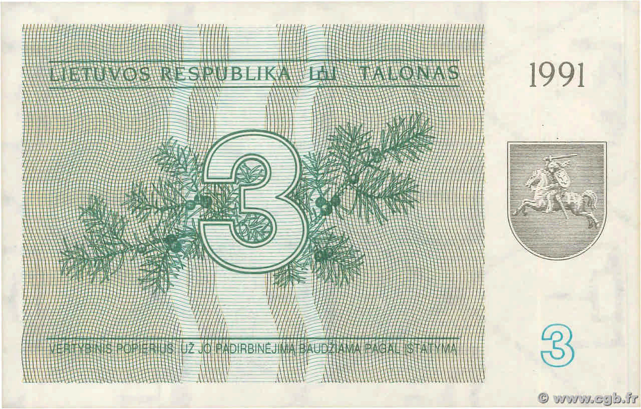 3 Talonas LITHUANIA  1991 P.33b UNC-