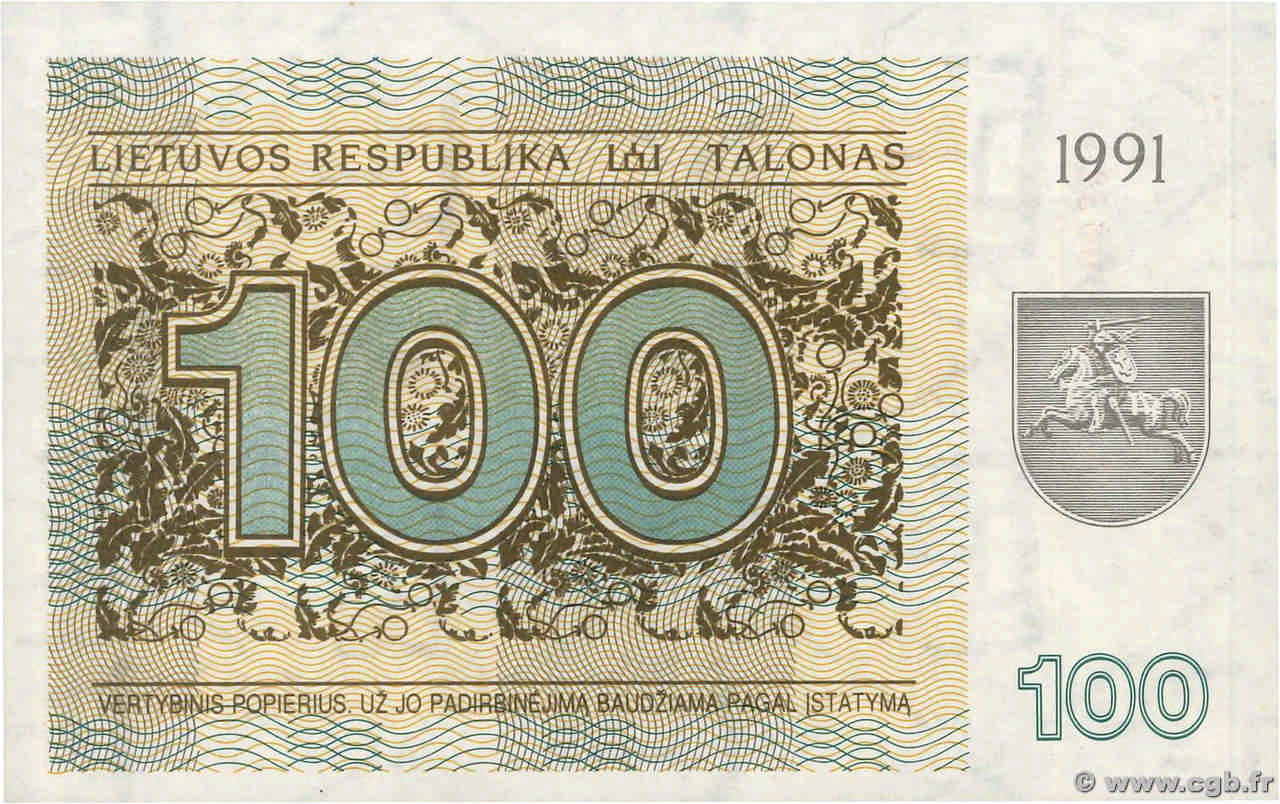 100 Talonas LITUANIA  1991 P.38b FDC