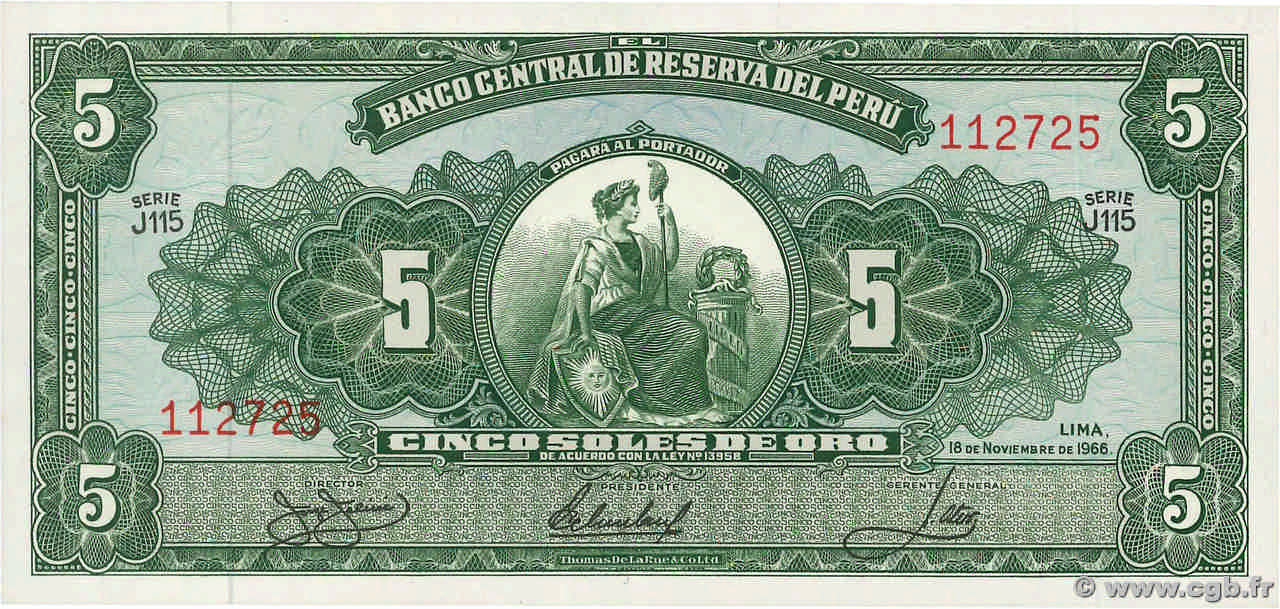 5 Soles de Oro PERU  1966 P.083 FDC