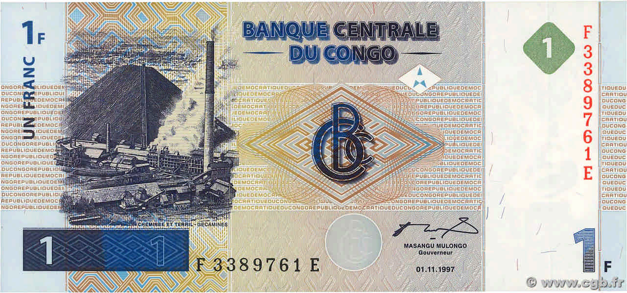 1 Franc CONGO, DEMOCRATIC REPUBLIC  1997 P.085a UNC