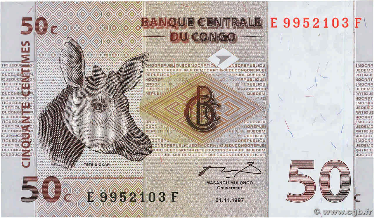 50 Centimes CONGO, DEMOCRATIQUE REPUBLIC  1997 P.084a UNC