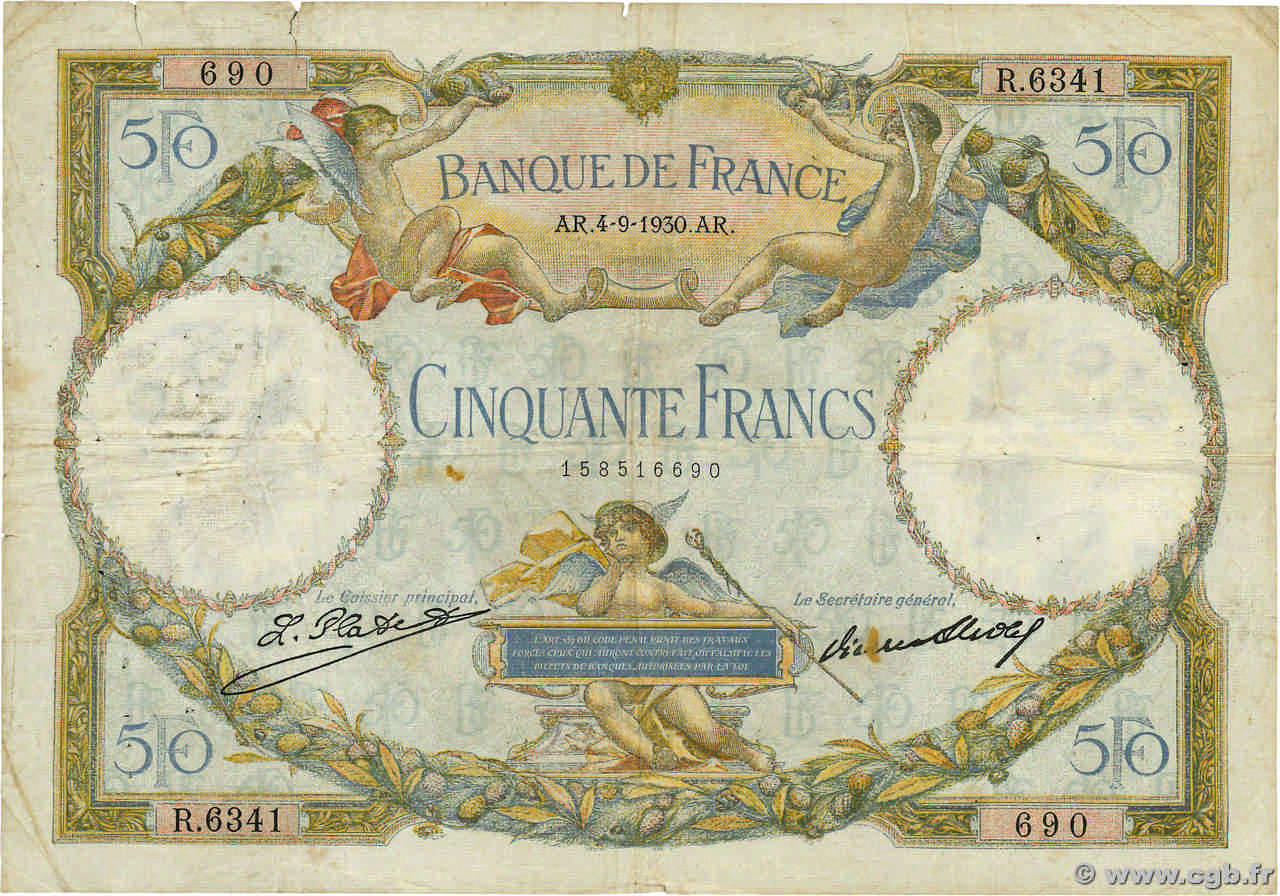50 Francs LUC OLIVIER MERSON type modifié FRANCIA  1930 F.16.01 B