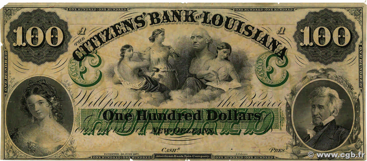 100 Dollars Non émis ÉTATS-UNIS D AMÉRIQUE New Orleans 1850  TTB+