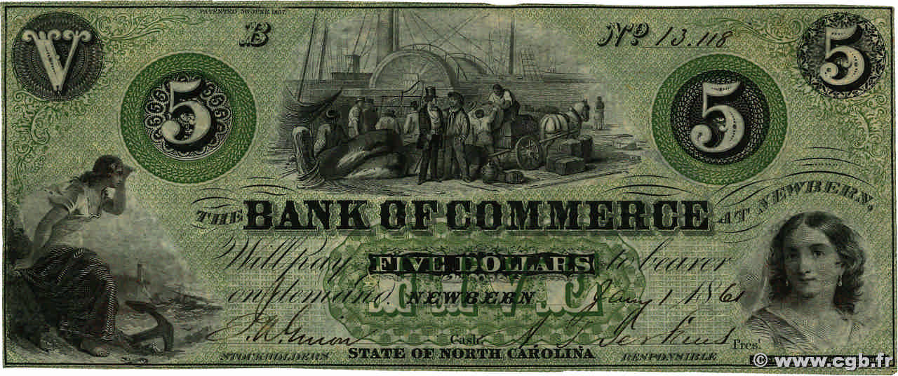5 Dollars UNITED STATES OF AMERICA Newbern 1861  VF+