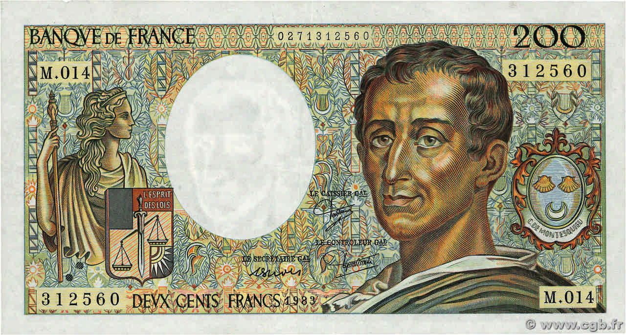 200 Francs MONTESQUIEU FRANCE  1983 F.70.03 TB+