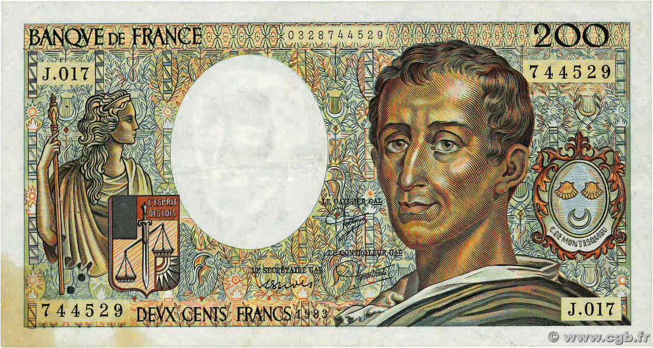 200 Francs MONTESQUIEU FRANCE  1983 F.70.03 TB+