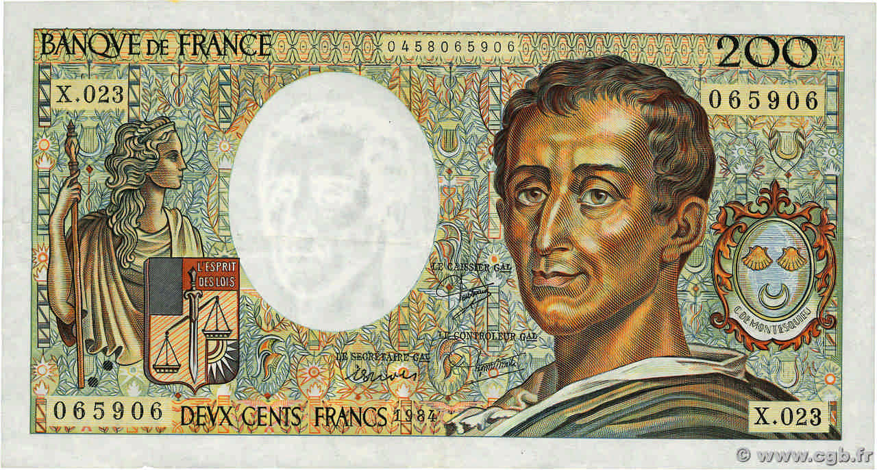 200 Francs MONTESQUIEU FRANCE  1984 F.70.04 TB+