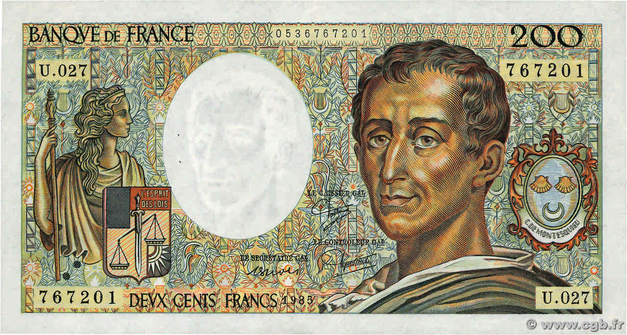 200 Francs MONTESQUIEU FRANCE  1985 F.70.05 TB+