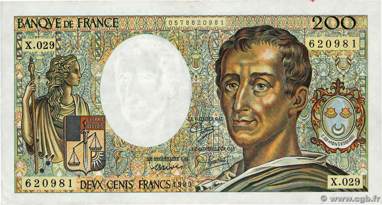 200 Francs MONTESQUIEU FRANCE  1985 F.70.05 TB+