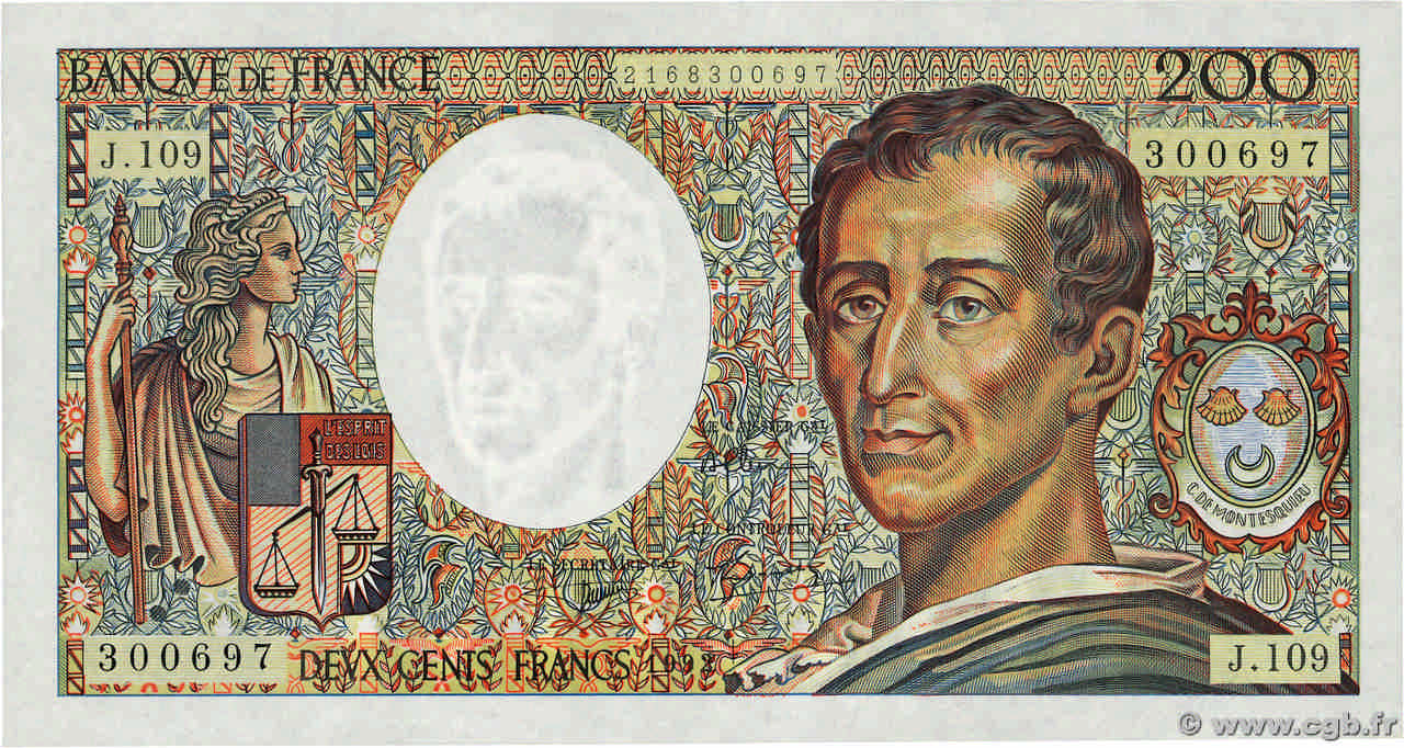 200 Francs MONTESQUIEU FRANCE  1992 F.70.12a SPL