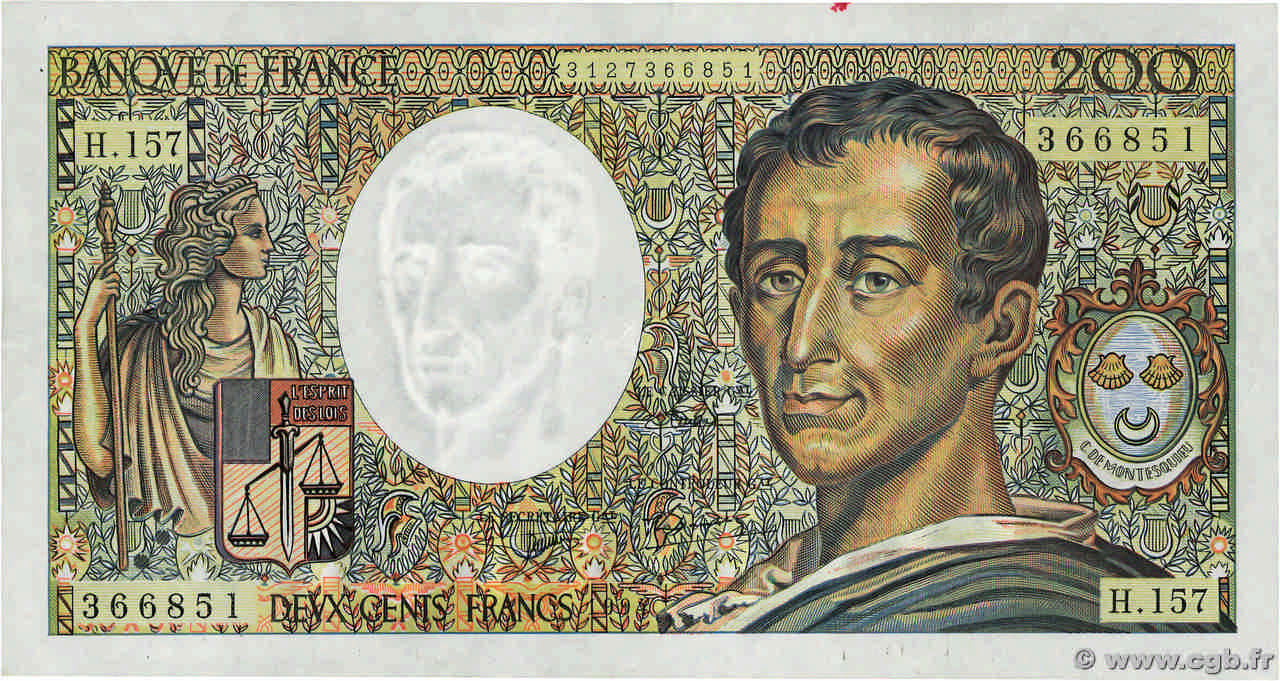 200 Francs MONTESQUIEU Modifié FRANCIA  1994 F.70/2.01 BB