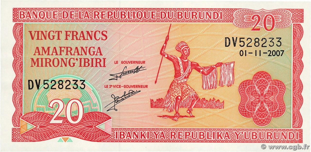 20 Francs BURUNDI  2007 P.27d NEUF