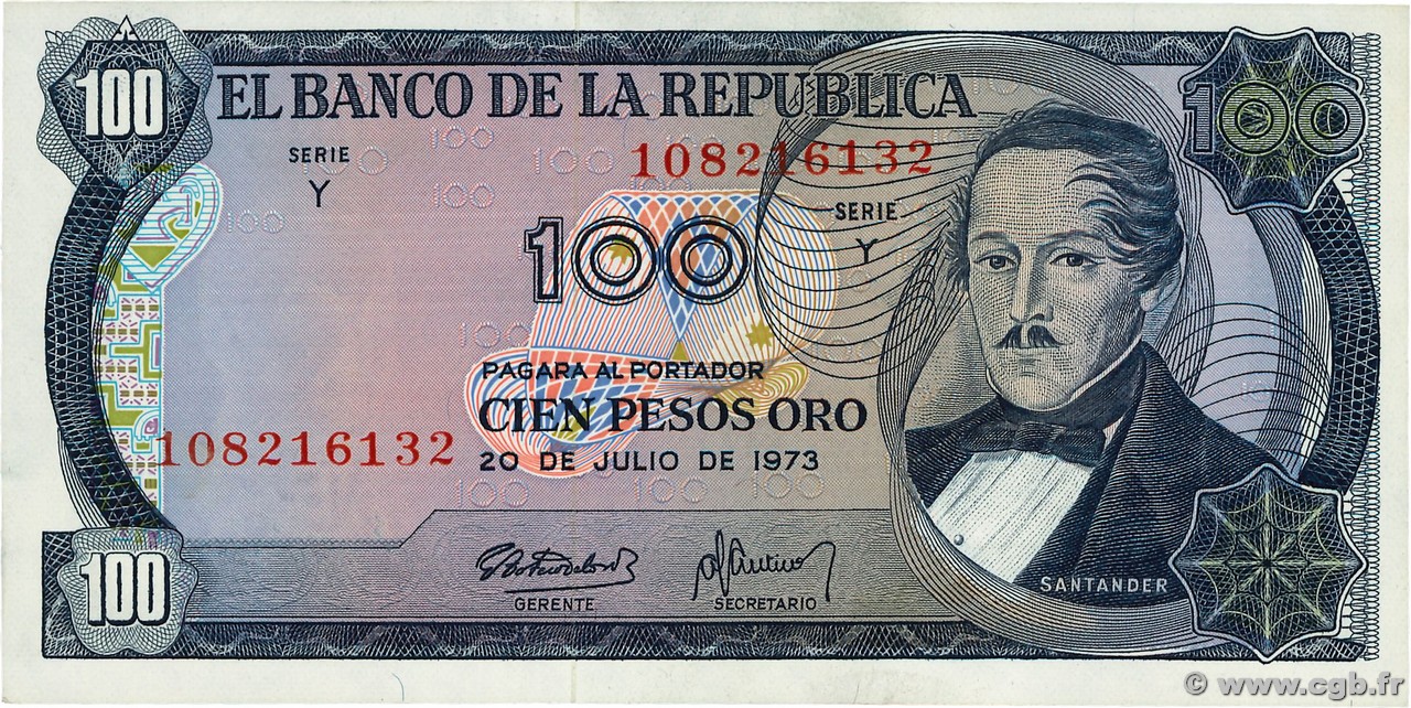 100 Pesos Oro COLOMBIE  1973 P.415 pr.NEUF