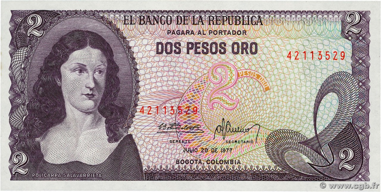 2 Pesos Oro COLOMBIE  1977 P.413b NEUF