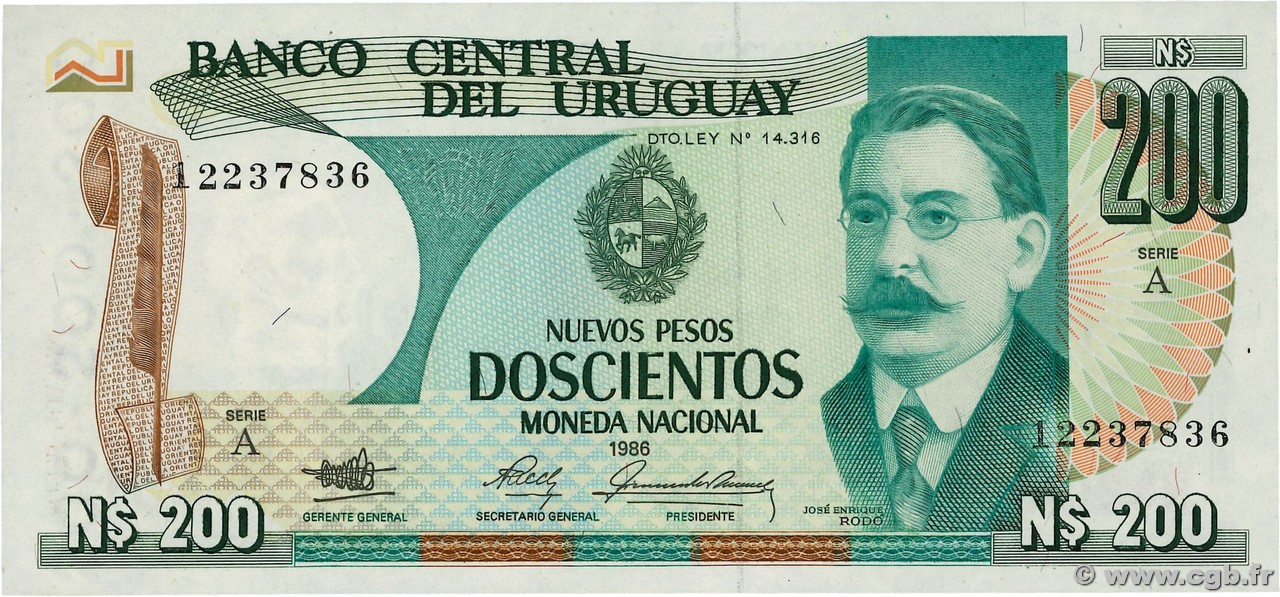 200 Nuevos Pesos URUGUAY  1986 P.066a NEUF