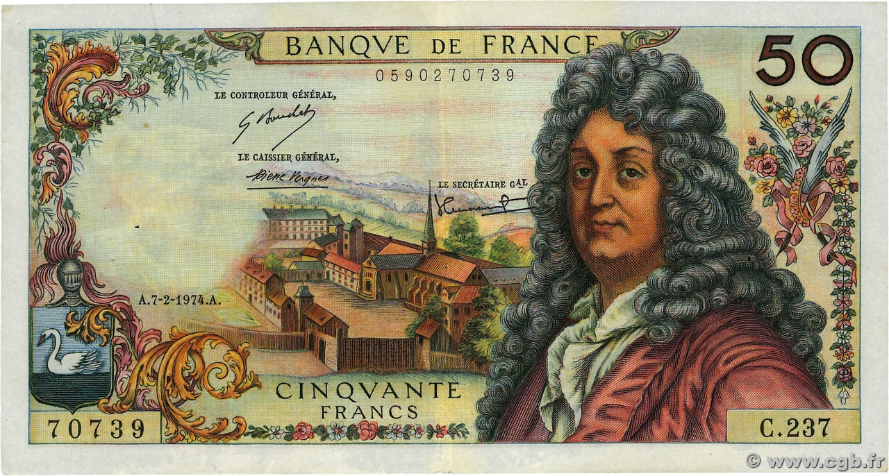 50 Francs RACINE FRANCIA  1974 F.64.26 q.BB