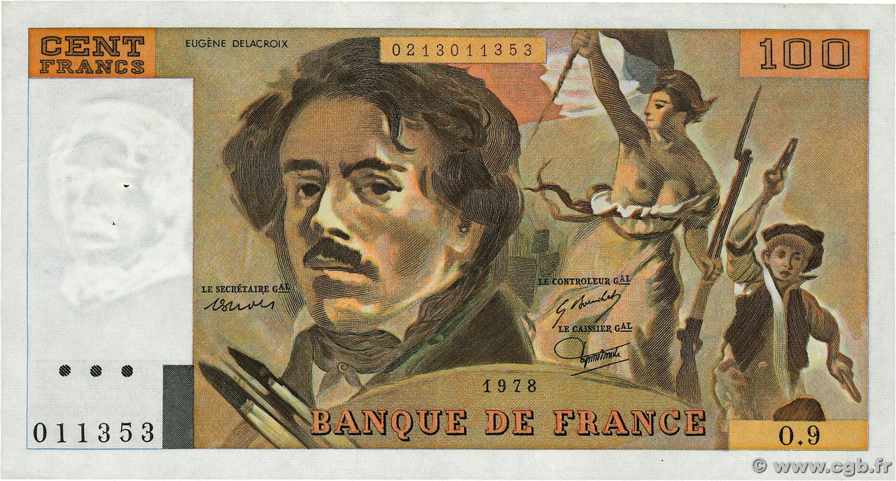 100 Francs DELACROIX modifié FRANKREICH  1978 F.69.01g SS