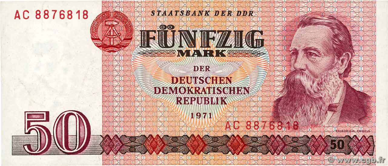 50 Mark ALLEMAGNE RÉPUBLIQUE DÉMOCRATIQUE  1971 P.30a TTB