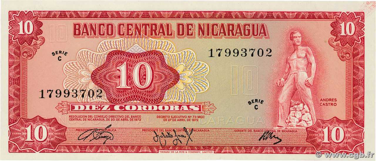 10 Cordobas NICARAGUA  1972 P.123 AU