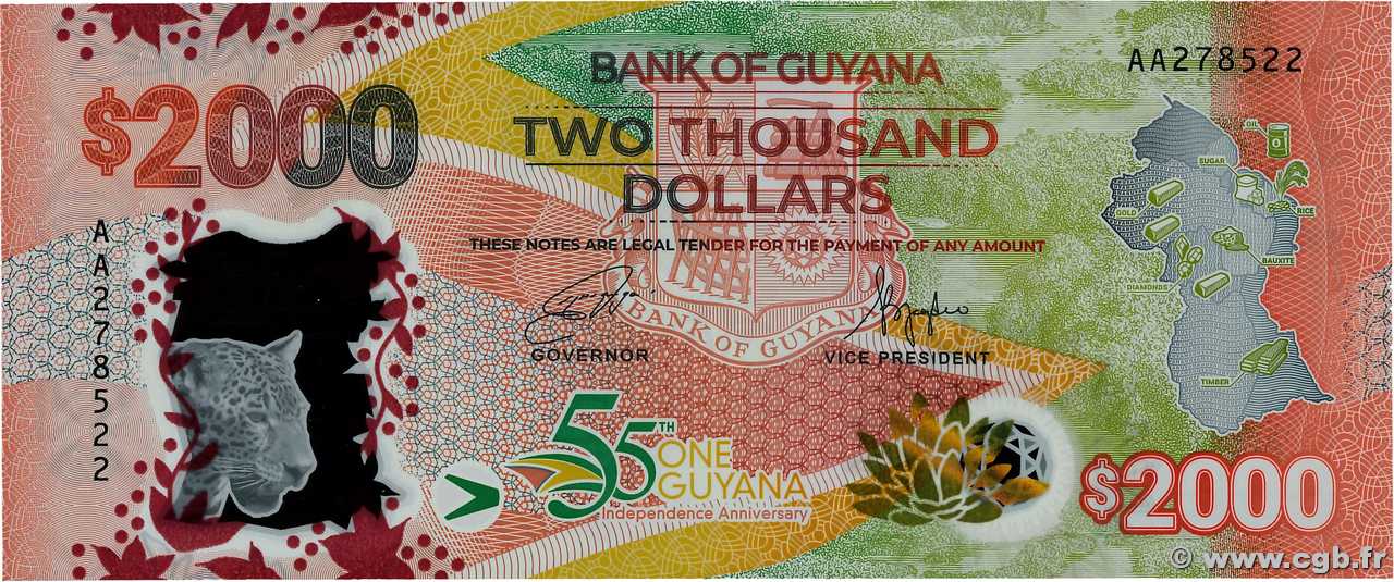 2000 Dollars Commémoratif GUYANA  2022 P.42 FDC
