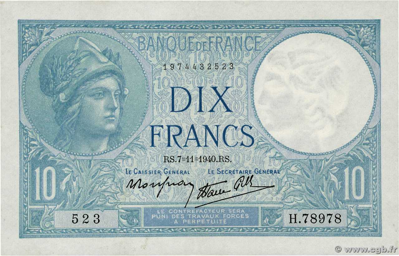 10 Francs MINERVE modifié FRANCE  1940 F.07.19 TTB+