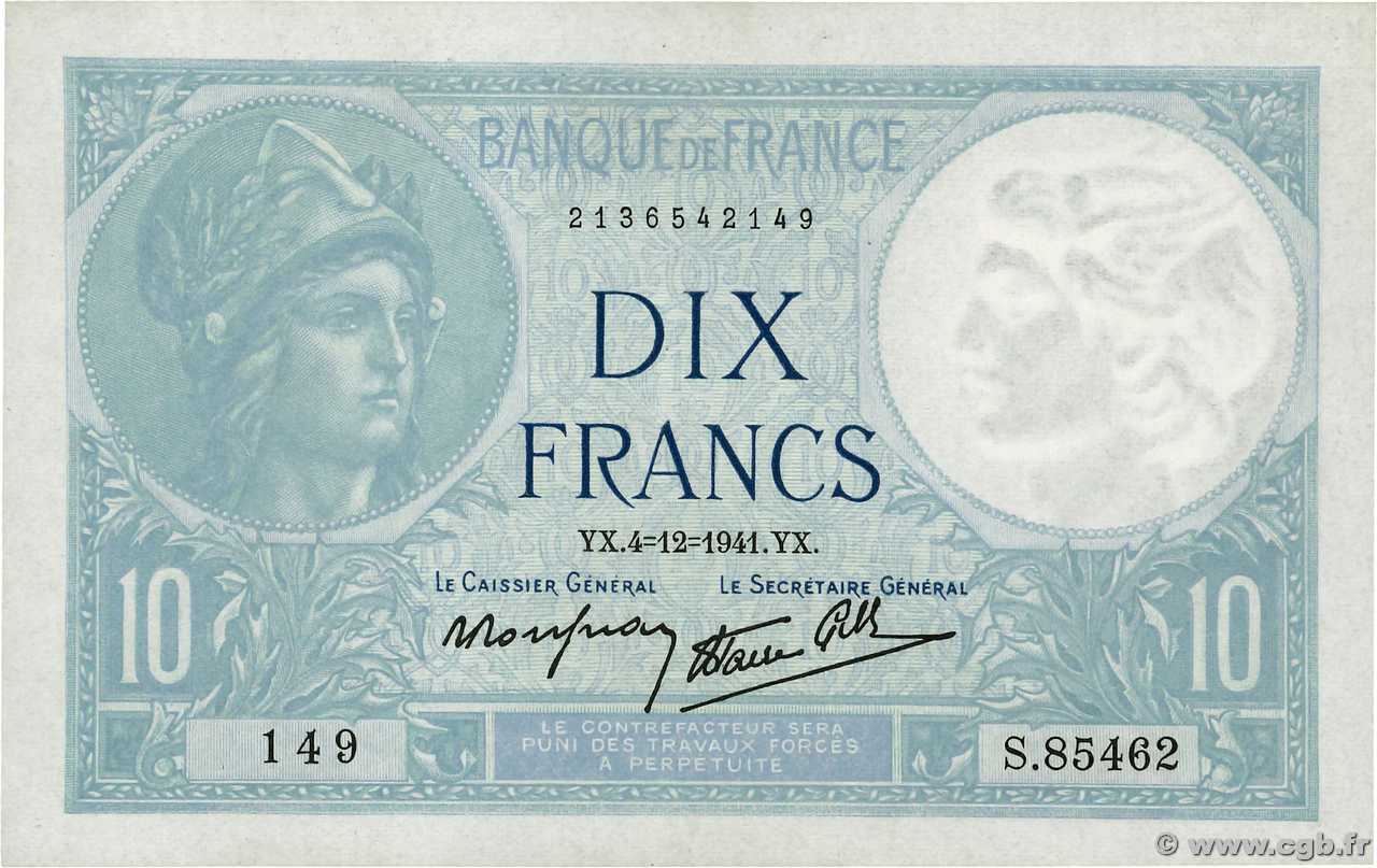 10 Francs MINERVE modifié FRANCIA  1941 F.07.30 EBC