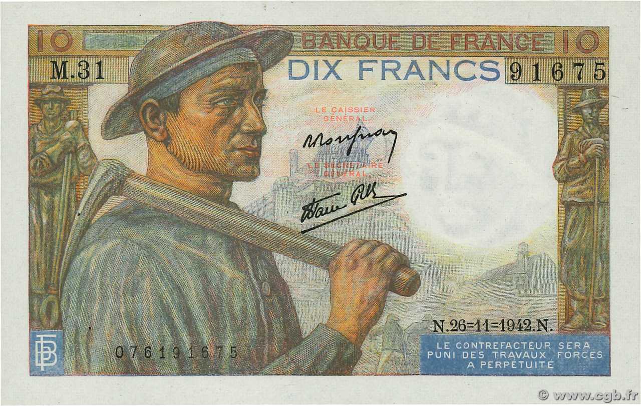 10 Francs MINEUR FRANCE  1942 F.08.06 SPL