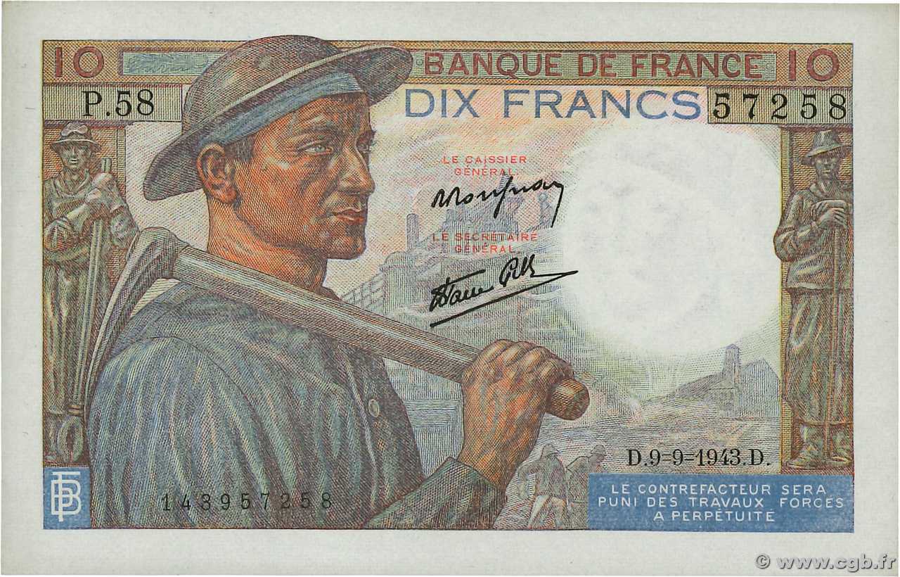 10 Francs MINEUR FRANCIA  1943 F.08.09 EBC