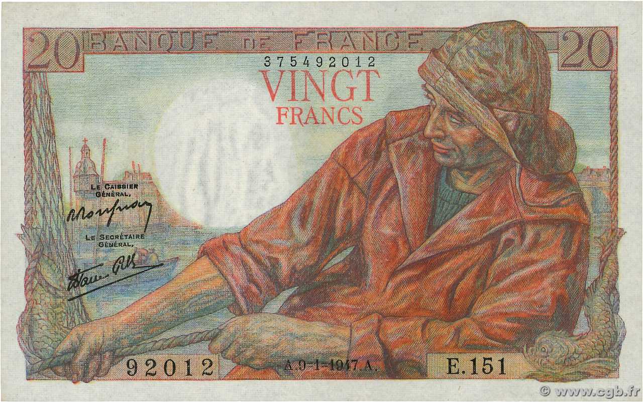 20 Francs PÊCHEUR FRANCE  1947 F.13.11 pr.SUP