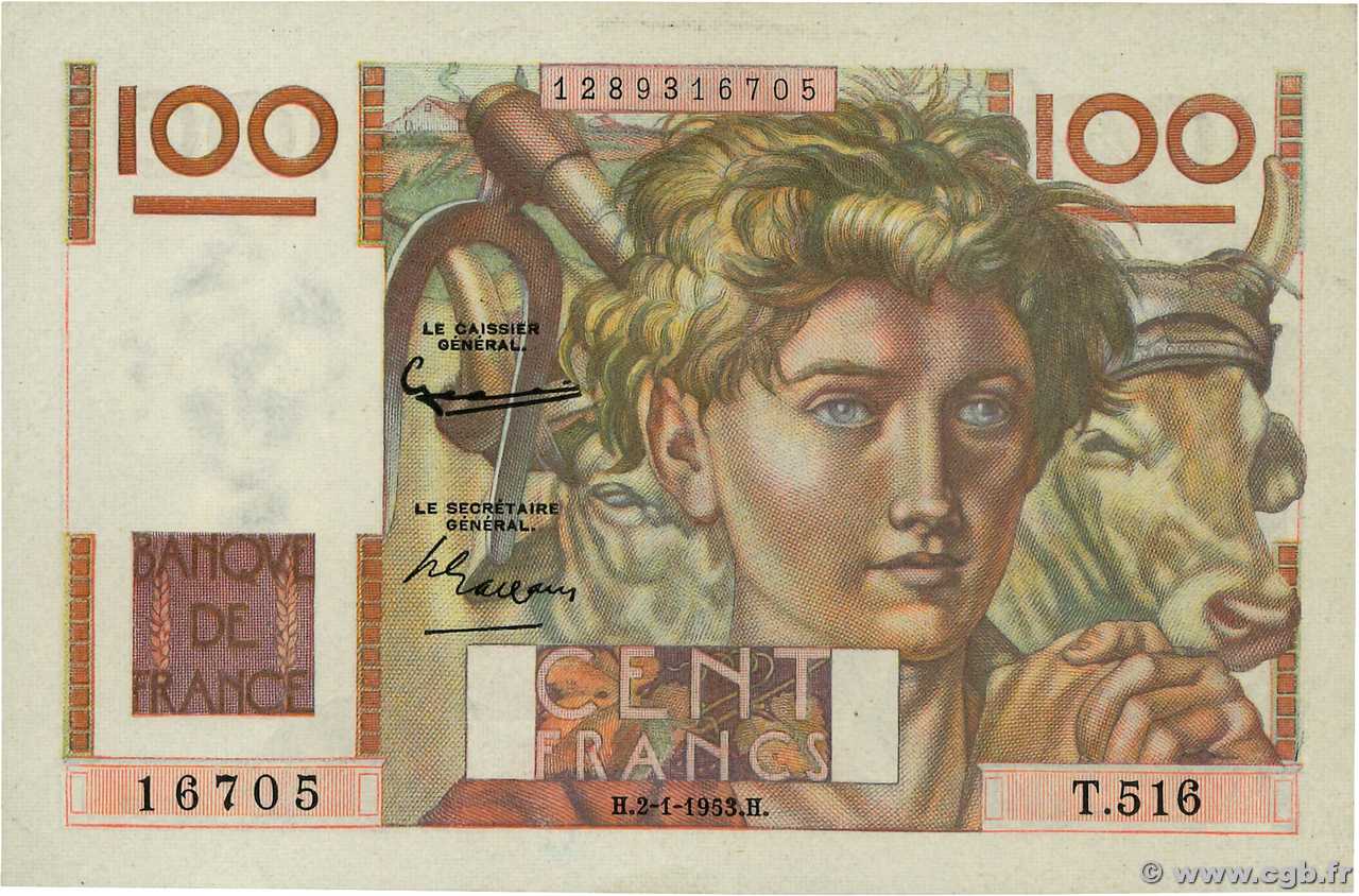100 Francs JEUNE PAYSAN FRANCIA  1953 F.28.35 SPL