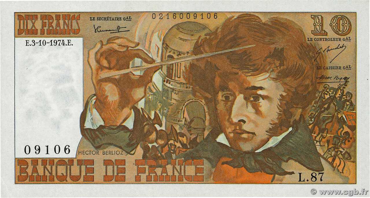 10 Francs BERLIOZ FRANCE  1974 F.63.07a XF