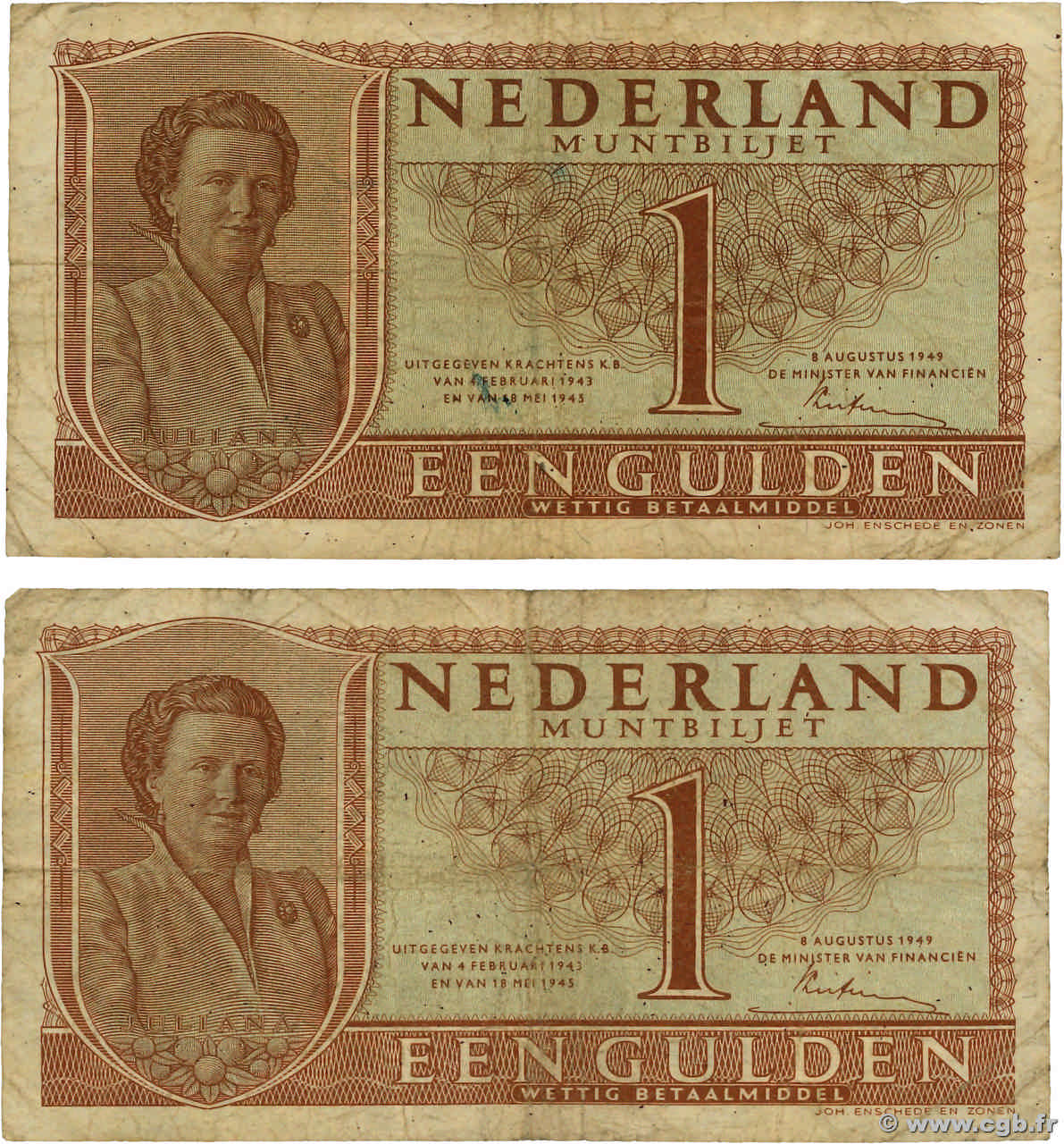 1 Gulden Lot NIEDERLANDE  1949 P.072 fS