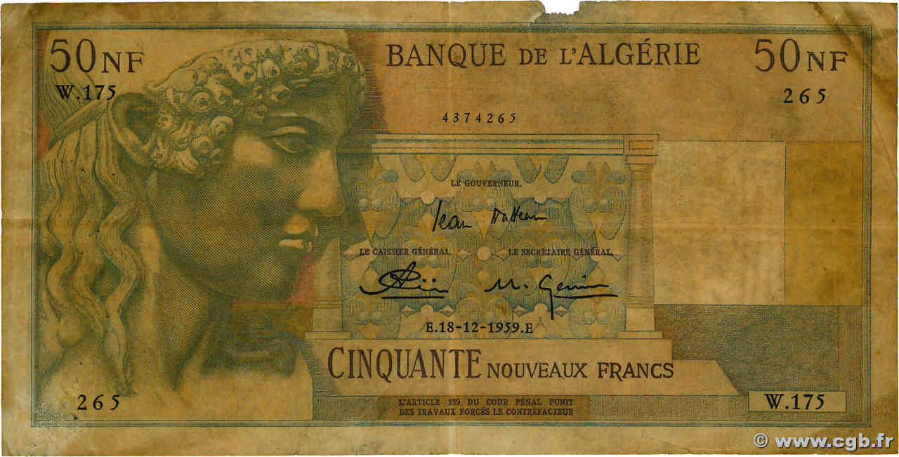 50 Nouveaux Francs ALGERIA  1959 P.120a B