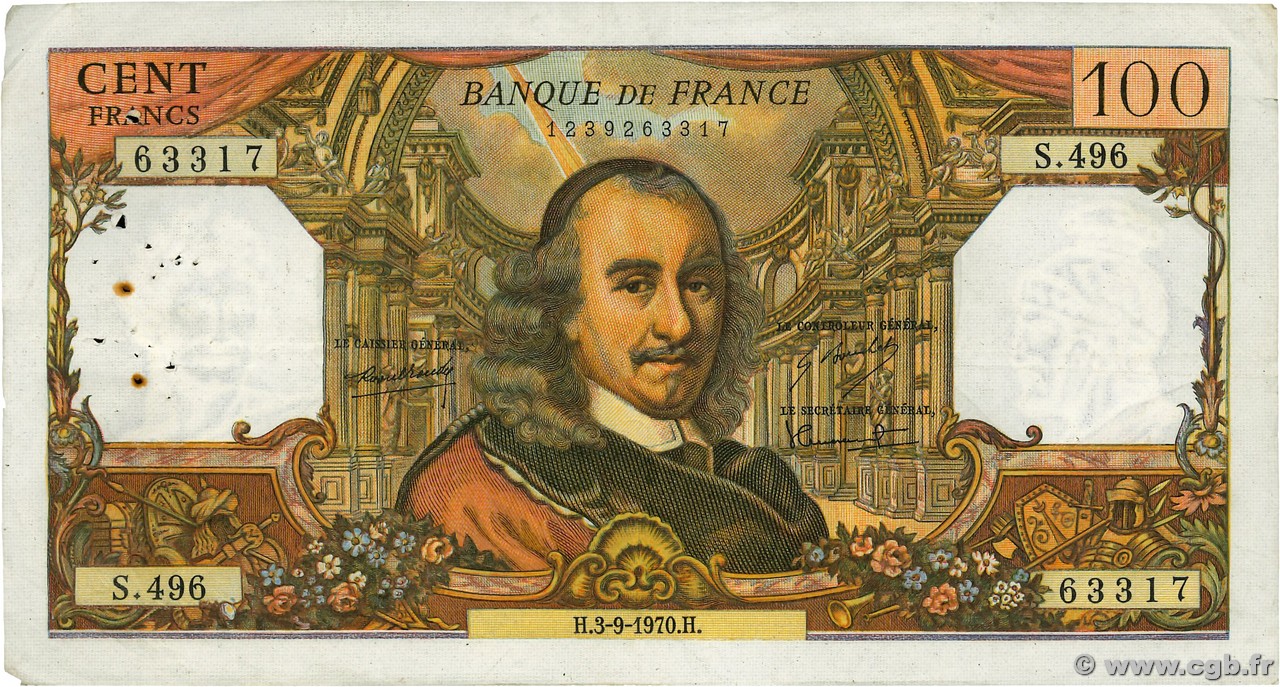100 Francs CORNEILLE FRANCE  1970 F.65.32 TB+