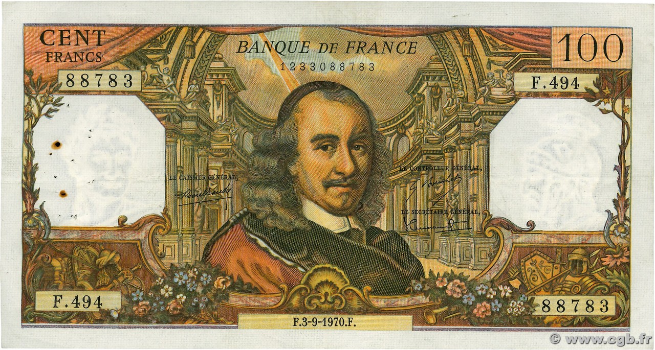100 Francs CORNEILLE FRANCIA  1970 F.65.32 BB