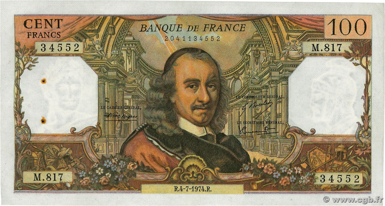 100 Francs CORNEILLE FRANCIA  1974 F.65.46 BB