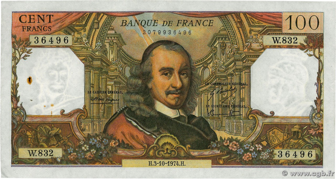 100 Francs CORNEILLE FRANCIA  1974 F.65.47 BB