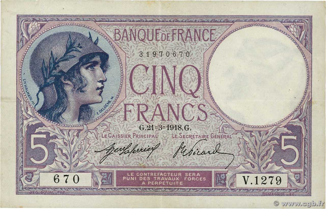 5 Francs FEMME CASQUÉE FRANKREICH  1918 F.03.02 fSS