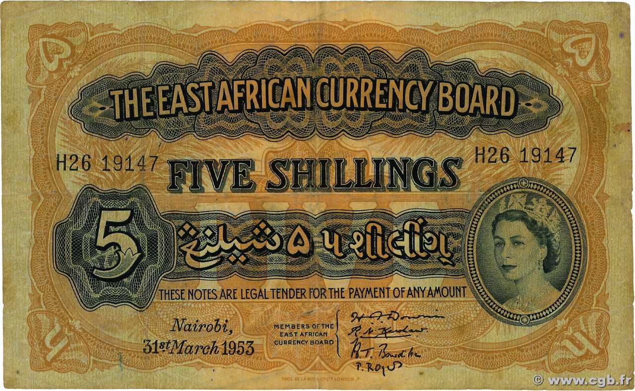 5 Shillings AFRIQUE DE L EST  1953 P.33 TB