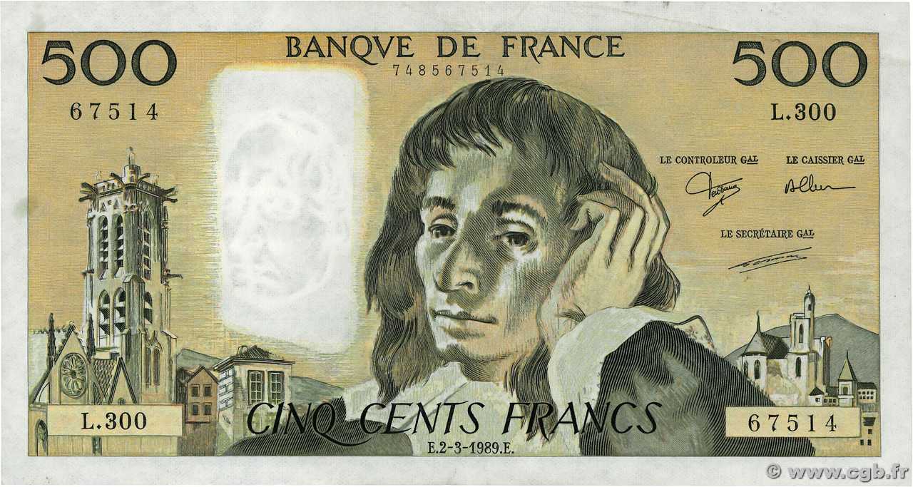 500 Francs PASCAL FRANCE  1989 F.71.41 TTB