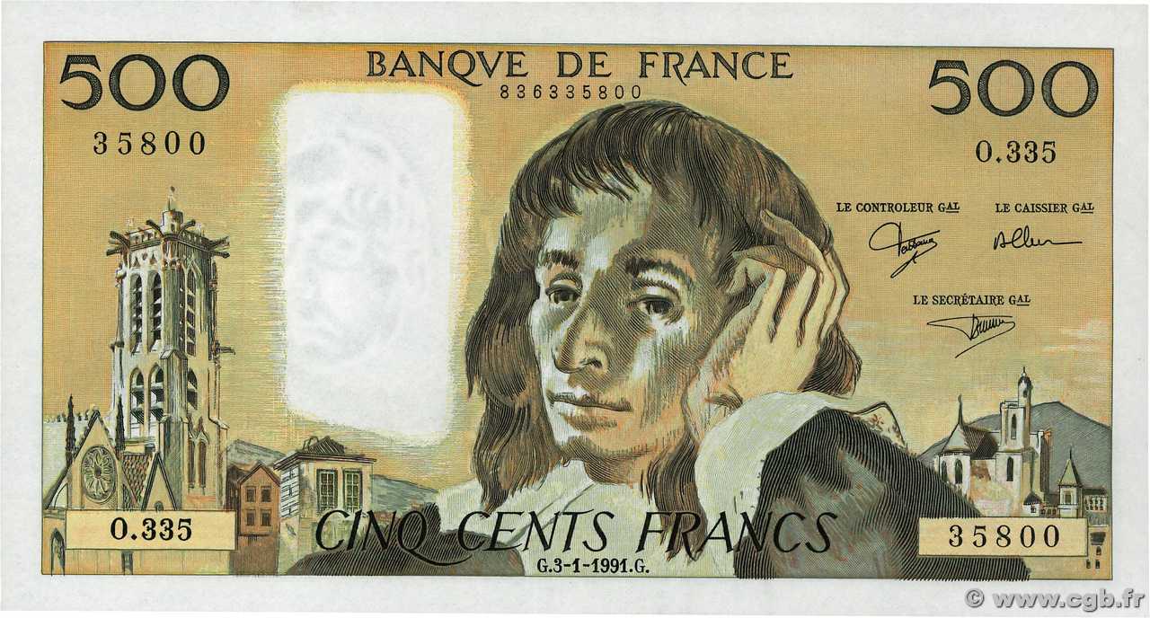 500 Francs PASCAL FRANCE  1991 F.71.46 SPL+