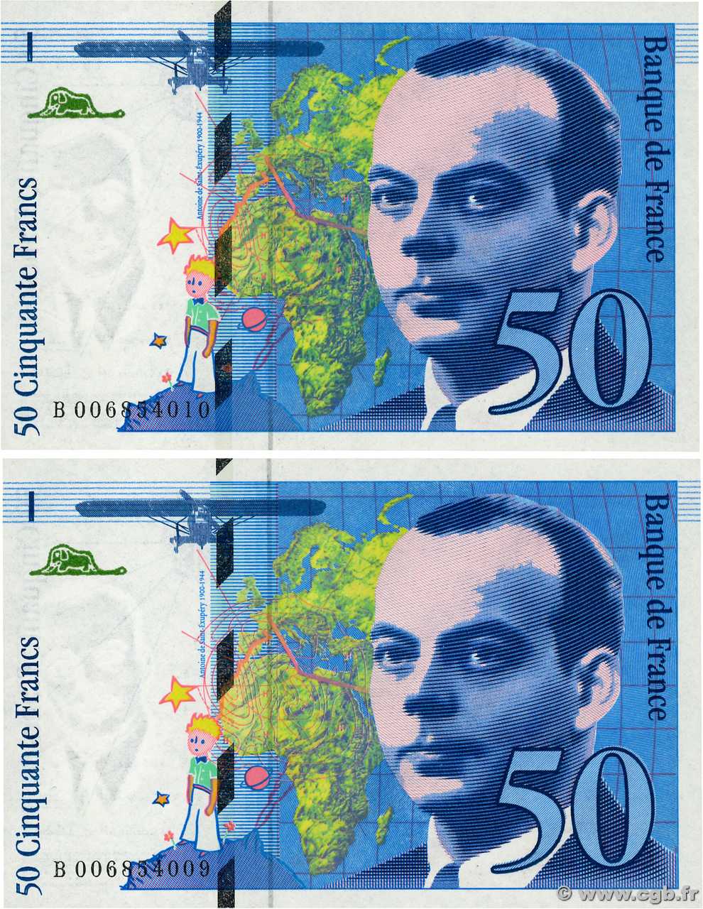 50 Francs SAINT-EXUPÉRY Consécutifs FRANCIA  1993 F.72.02 q.FDC