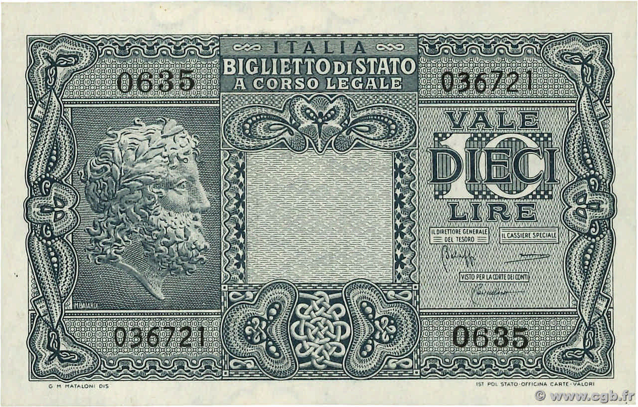 10 Lire ITALIA  1944 P.032c q.FDC