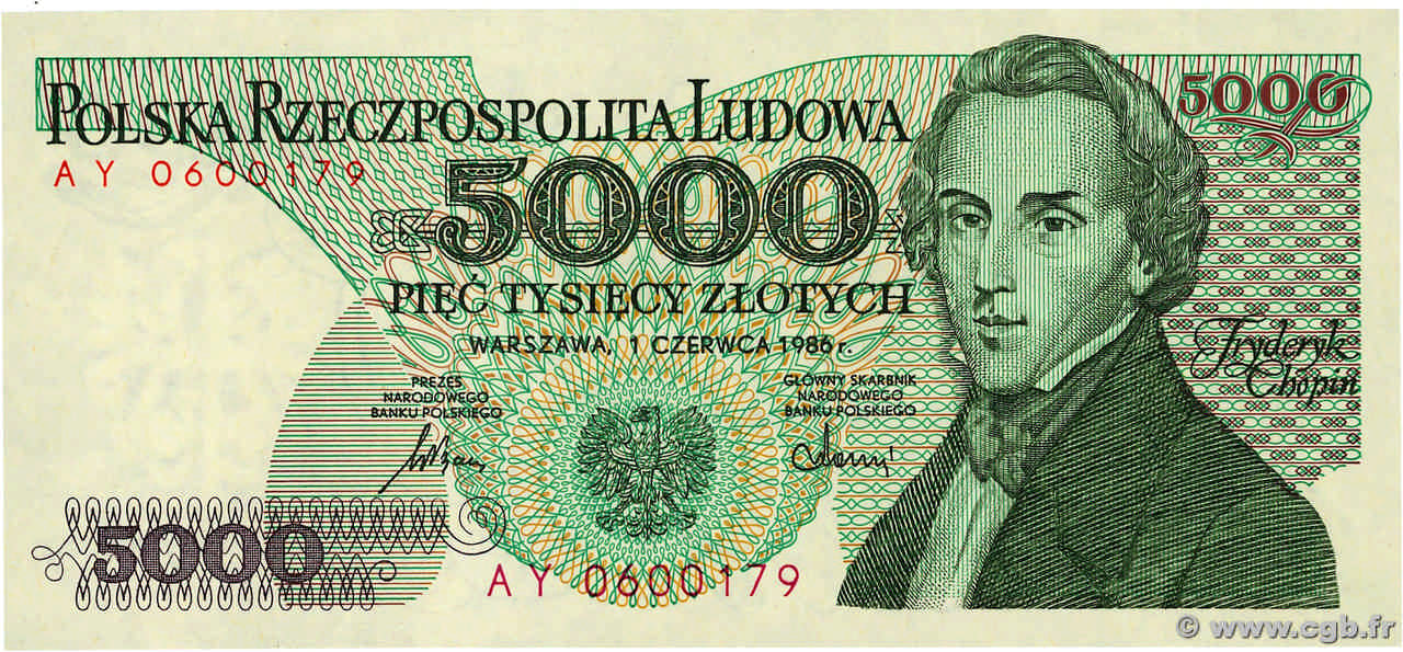 5000 Zlotych POLOGNE  1986 P.150b NEUF
