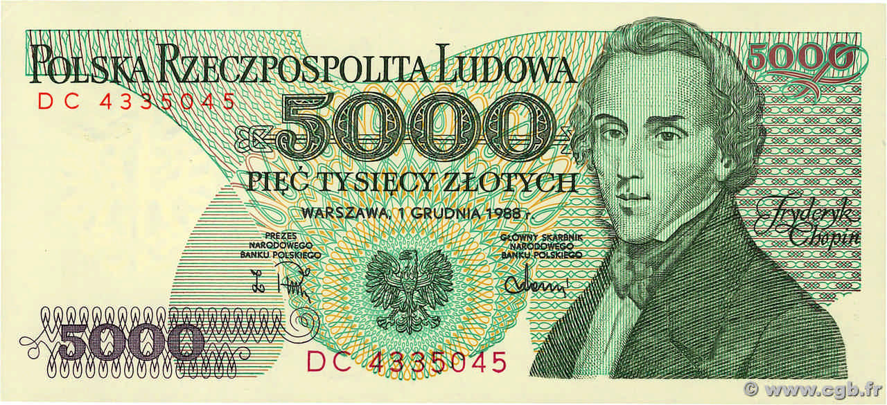 5000 Zlotych POLAND  1988 P.150c UNC-