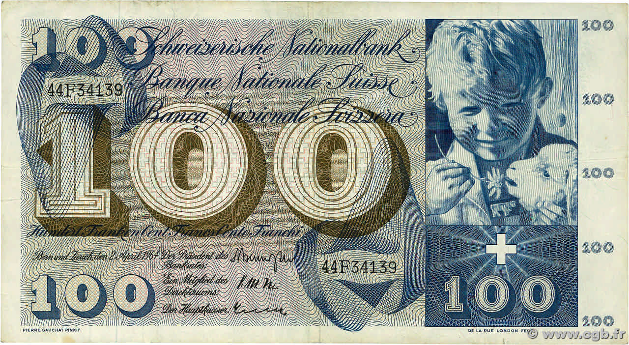 100 Francs SUISSE  1964 P.49f TB+